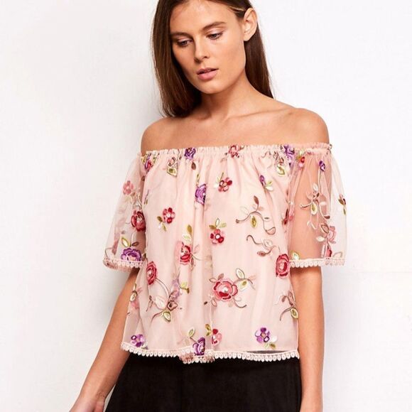 Bb Dakota-Stassi Embroidered Off Shoulder Top - Picture 1 of 9
